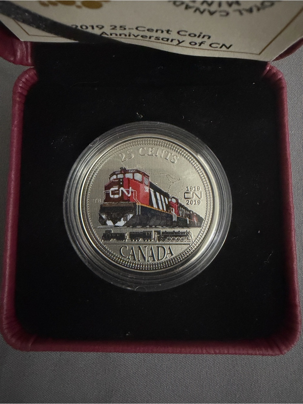 2019 RCM 100th Anniversary CN Rail 25-Cent Coloured Train Coin